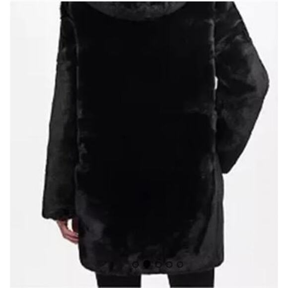 Women DKNY Black Faux Fur Hooded Coat Jacket Pockets Sz XL $380 - Picture 5 of 16